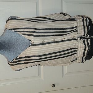 Drew Anthropologie Blk Beige Wht Striped Top